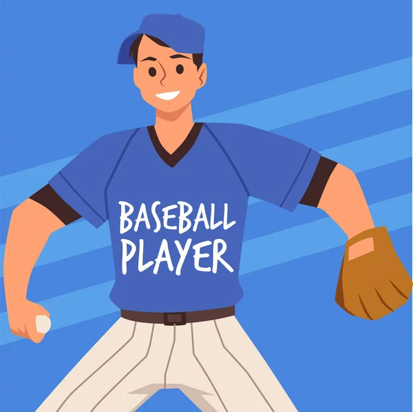Бейсбольний Формі Плоска Векторна Ілюстрація Професійний Бейсболіст Тримає Шкільна Або — стоковий вектор