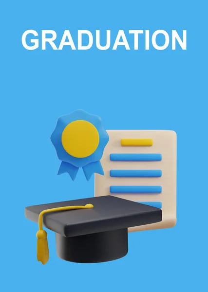 Başarı Dereceli Üniversite Lise Üniversite Şapkası Diploma Madalya Mavi Arka — Stok Vektör