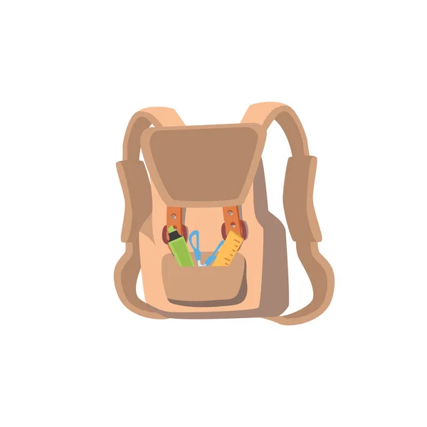 Schoolbag Con Materiale Scolastico Tasca Illustrazione Vettoriale Piatta Isolata Sfondo — Vettoriale Stock