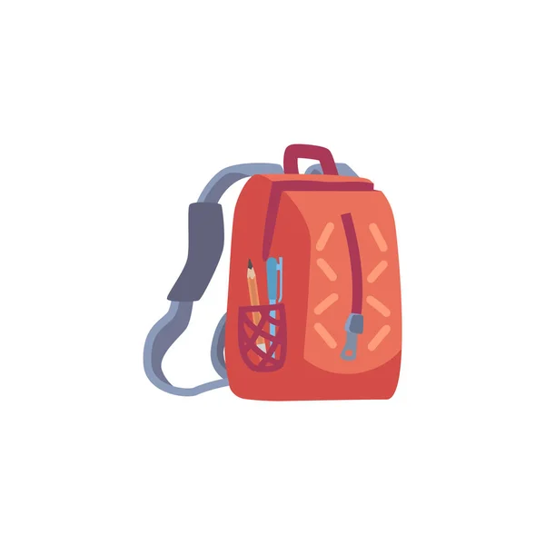 口袋里有钢笔和铅笔 白色背景上孤立的平面矢量插图 教育概念和返回学校的背包符号 — 图库矢量图片
