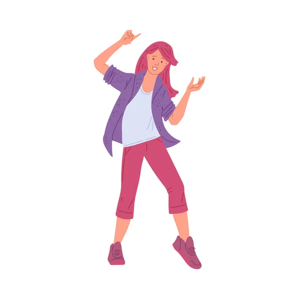 Jolie Jeune Femme Fille Dansante Joyeuse Illustration Vectorielle Plate Isolée — Image vectorielle