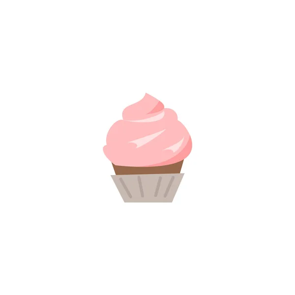 Cupcake Con Tapa Crema Rosa Ilustración Plana Vector Dibujos Animados — Vector de stock