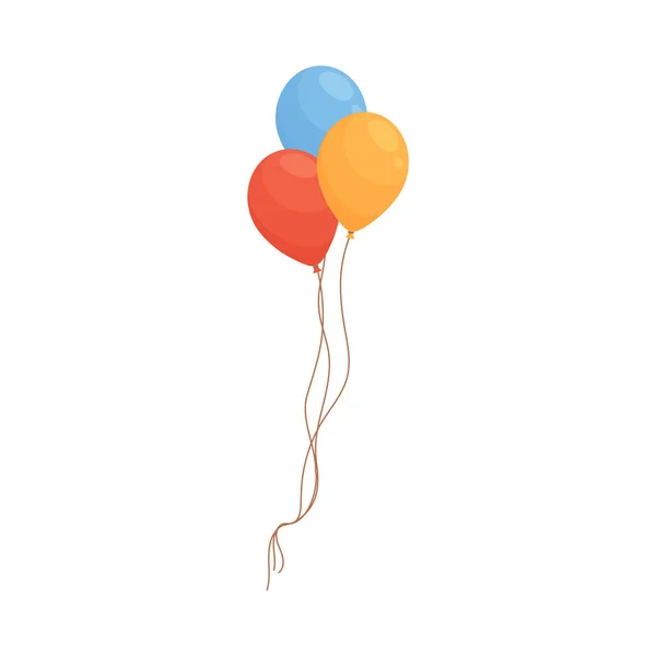 一群气球 白色背景上孤立的平面卡通矢量图像 为生日和周年贺卡用绳子放飞色彩艳丽的气球 — 图库矢量图片