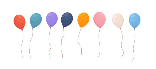 カラフルな風船のセット 白い背景に隔離された漫画のフラットベクトルイラスト パーティーや誕生日のお祝いのための装飾 飛行ヘリウム気球コレクション — ストックベクタ