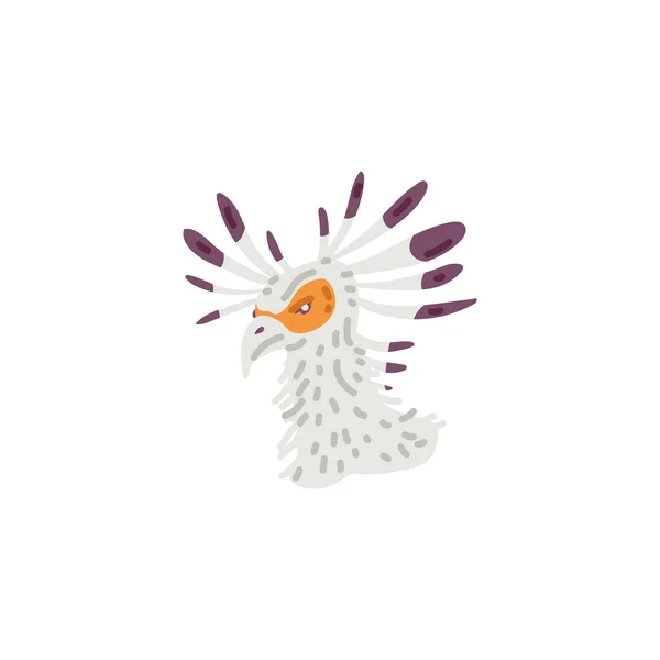 Secretarybird African Bird Head Flat Vector Illustration Isolated White Background — Stock Vector