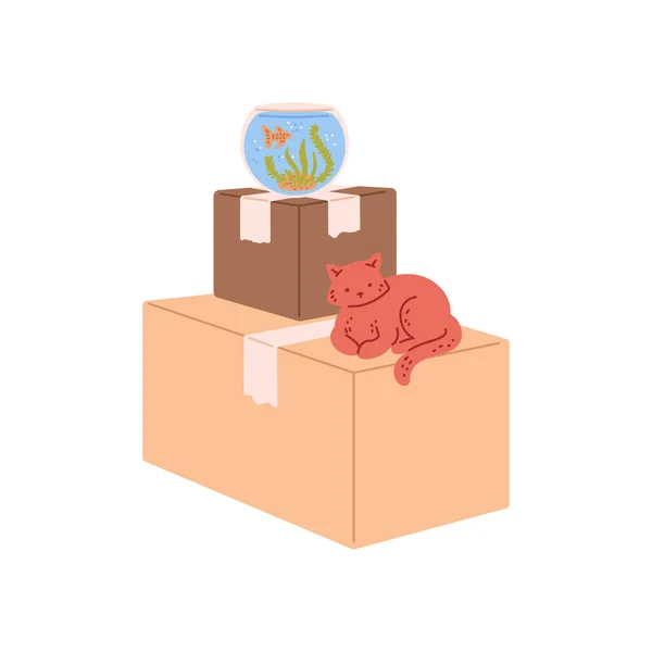 Montón Cajas Cartón Embaladas Apiladas Para Movimiento Casa Ilustración Vectorial — Vector de stock