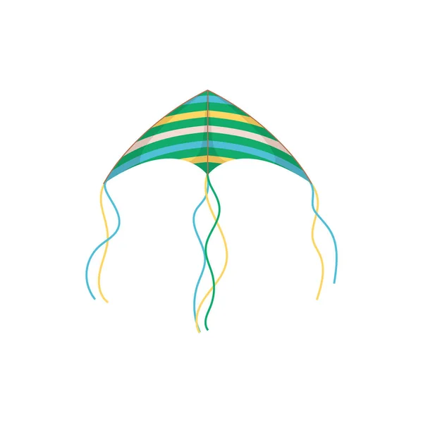 空气风筝受欢迎的孩子玩具和节日装饰 带三角形装饰的光框架的风风筝飞行玩具 白色背景上孤立的平面矢量插图 — 图库矢量图片