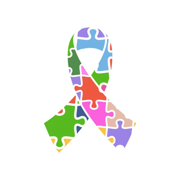 Symbole Sensibilisation Autisme Forme Ruban Puzzle Coloré Illustration Vectorielle Plate — Image vectorielle