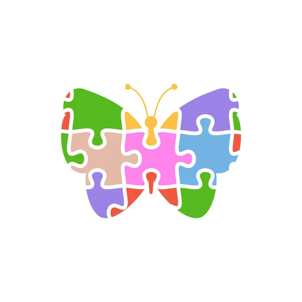 Símbolo Emblema Del Trastorno Autista Forma Mariposa Consistente Piezas Rompecabezas — Archivo Imágenes Vectoriales