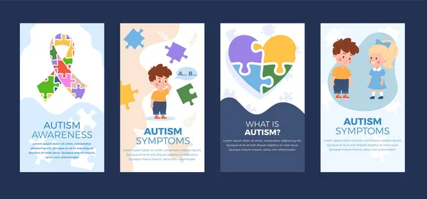 Autismus Spektrum Poruchy Povědomí Plakáty Web Bannery Set Ploché Vektorové — Stockový vektor