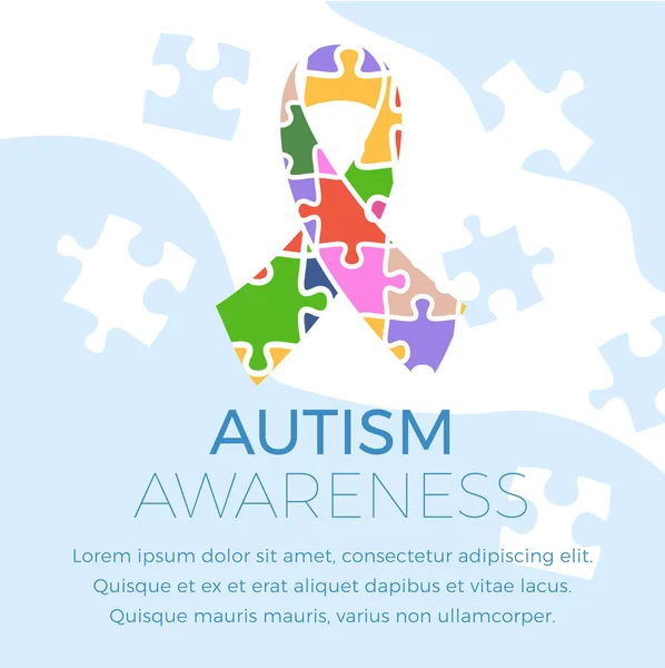 Wereld Autisme Bewustzijn Dag Banner Poster Ontwerp Met Lint Symbool — Stockvector