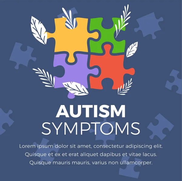 Autismus Symptomy Informační Plakát Šablony Ploché Vektorové Ilustrace Barevný Symbol — Stockový vektor