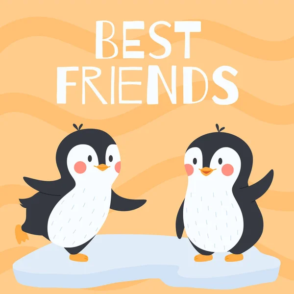 Καλύτεροι Φίλοι Banner Κάρτα Mockup Χαριτωμένο Πιγκουίνους Επίπεδη Διανυσματική Απεικόνιση — Διανυσματικό Αρχείο