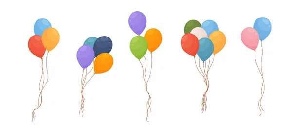 Bouquets Ballons Hélium Colorés Illustration Vectorielle Plate Dessin Animé Isolée — Image vectorielle