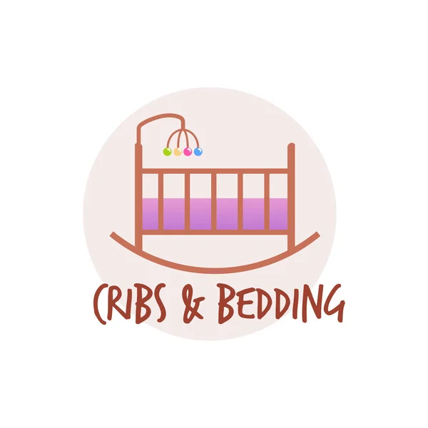 赤ちゃんの携帯電話のおもちゃのフラットスタイル 白い背景に隔離されたベクトルイラストをぶら下げ木製のロッキングカニ 装飾的なデザイン要素 ピンク色 ベビーベッド 寝具のテキスト — ストックベクタ