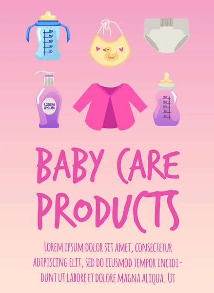 Bebek Bakım Ürünleri Düz Stil Ile Poster Dikey Afiş Gradyan — Stok Vektör