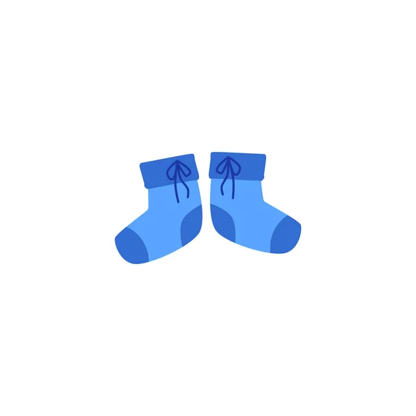 かわいい青の小さなペアの赤ちゃんの靴下フラットスタイル ベクトルイラスト白の背景に隔離された ベビー服 装飾的なデザイン要素 新生児のための靴下 — ストックベクタ