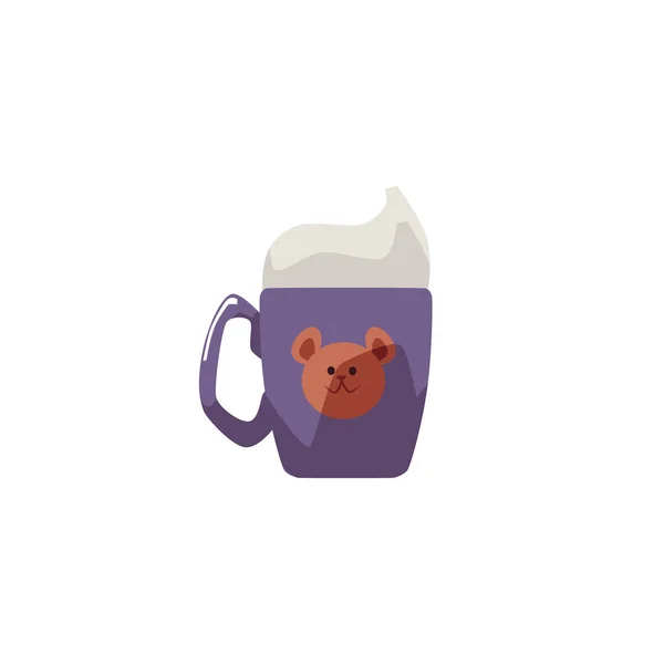 Cute Baby Cup Niedźwiedzia Bitą Śmietaną Animowany Płaski Wektor Ilustracji — Wektor stockowy