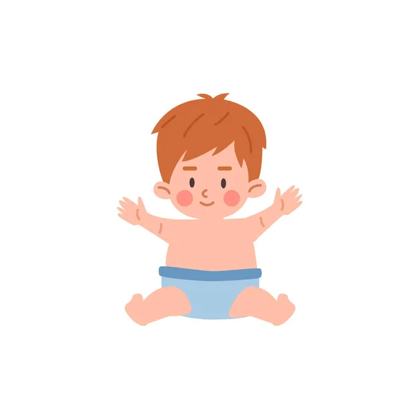 可爱的小男孩在尿布 平面卡通矢量插图孤立的白色背景 活跃而快乐的婴儿或一岁大的幼儿 — 图库矢量图片