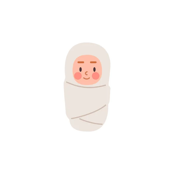 Neugeborenes Baby Decke Oder Windel Gewickelt Flache Vektor Zeichentrickfigur Illustration — Stockvektor