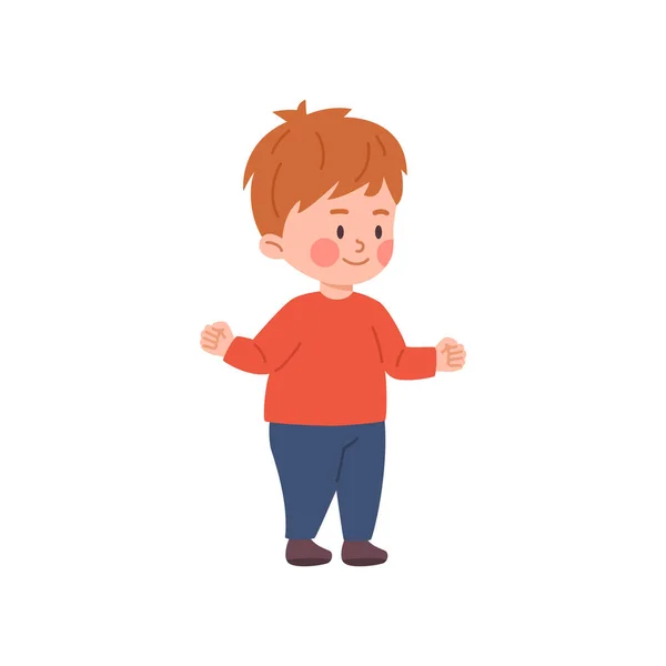 Kleine Kaukasische Kind Junge Voller Länge Porträt Flache Cartoon Vektor — Stockvektor