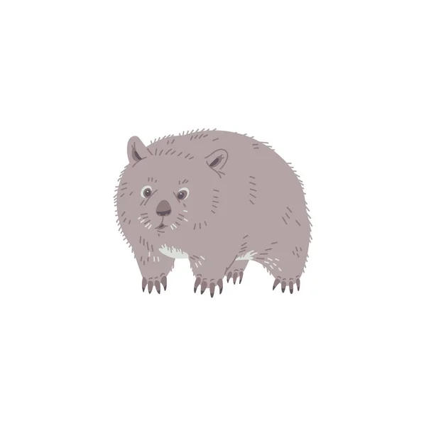 Leuke Wombat Hand Getekend Vlakke Vector Illustratie Geïsoleerd Witte Achtergrond — Stockvector