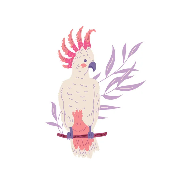 Cockatoo Oiseau Assis Sur Branche Style Plat Animal Australien Illustration — Image vectorielle