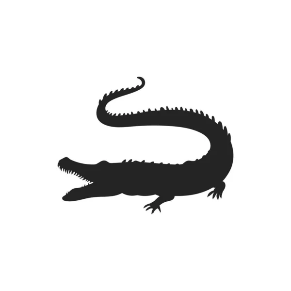Krokodilschwarze Silhouette Vektorillustration Isoliert Auf Weißem Hintergrund Monochrome Ikone Des — Stockvektor