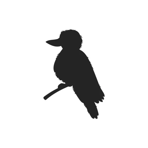 Μαύρη Σιλουέτα Του Kookaburra Αυστραλιανό Πουλί Κάθεται Επίπεδο Κλαδί Στυλ — Διανυσματικό Αρχείο