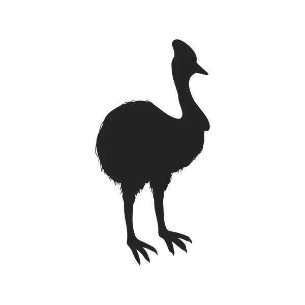 Silueta Negra Casuaria Gran Estilo Plano Pájaro Australiano Ilustración Vectorial — Vector de stock