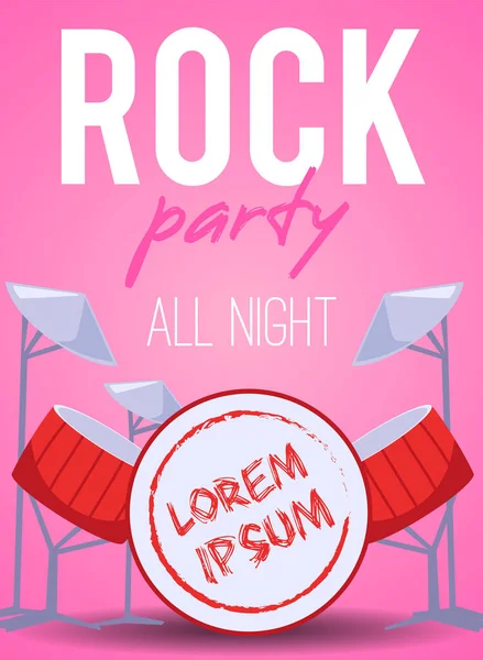 Affiche Verticale Banner Rock Party Platte Stijl Vector Illustratie Roze — Stockvector