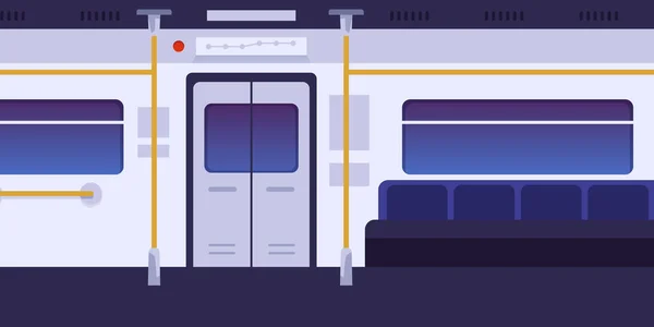 Wektorowa Ilustracja Wnętrza Pociągu Metra Pusta Kabina Automatycznymi Drzwiami Metro — Wektor stockowy