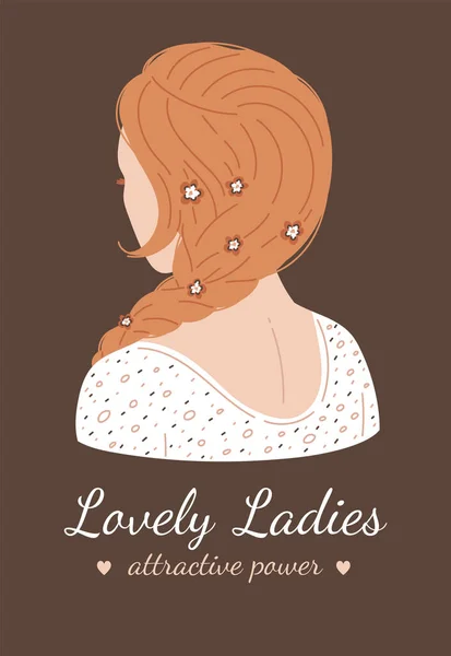Elegant Female Back Beautiful Braid Hairstyle Lovely Ladies Text Poster — Stock Vector