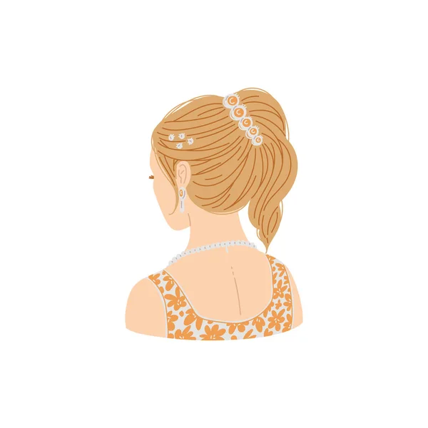 拥有优雅的发型的女人 爪子上的金发 白色背景上的扁平矢量图解 漂亮的女性背配饰 理发店设计元素 — 图库矢量图片