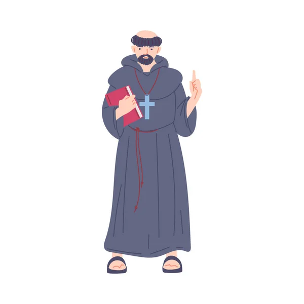 Vector Illustratie Van Middeleeuwse Priester Met Bijbel Kruis Cartoon Concept — Stockvector