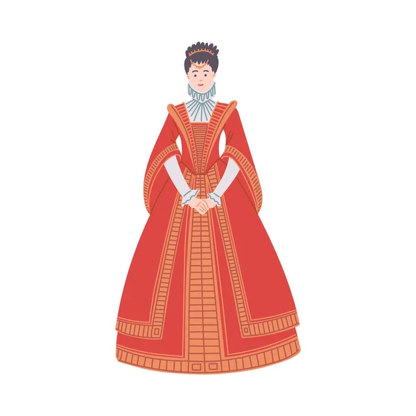 Vektor Illustration Medeltida Vacker Drottning Hertiginna Röd Lyxig Outfit Klänning — Stock vektor