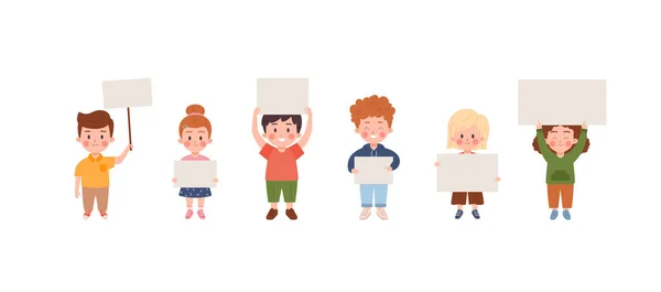 Ensemble Petits Enfants Tenant Des Papiers Vierges Des Signes Illustration — Image vectorielle