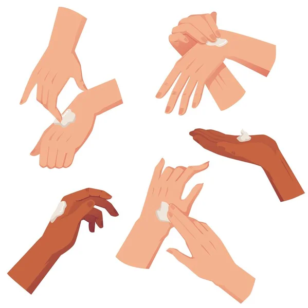 Σύνολο Γυναικών Χέρια Ελαφριά Κρέμα Επίπεδη Στυλ Διανυσματική Απεικόνιση Που — Διανυσματικό Αρχείο