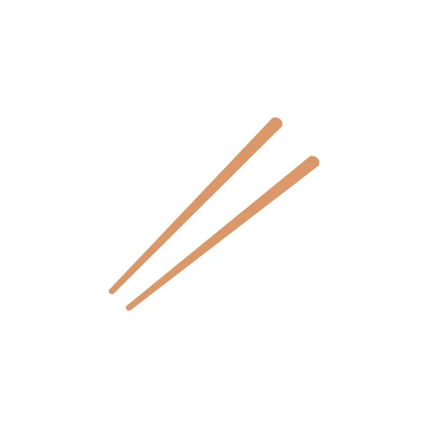 一对木制筷子为亚洲菜的扁平风格 向量图为白色背景 食用寿司或寿司的装饰设计元素 厨房用具 — 图库矢量图片