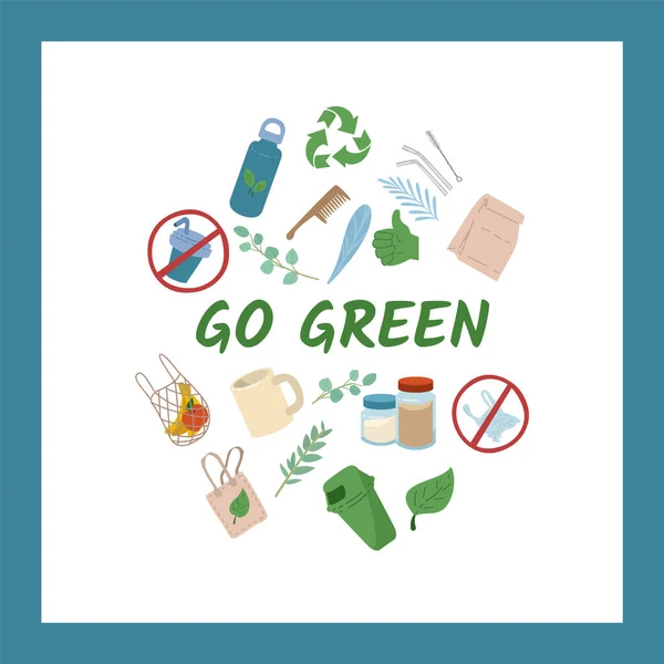 Concepto Verde Salvar Mundo Través Clasificación Residuos Uso Bolsa Ecológica — Vector de stock