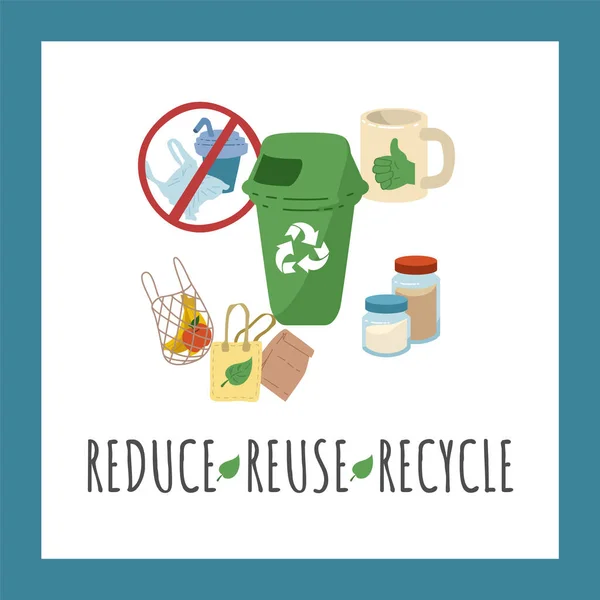 Las Personas Clasifican Los Residuos Utilizan Eco Bolsa Taza Reutilizable — Vector de stock