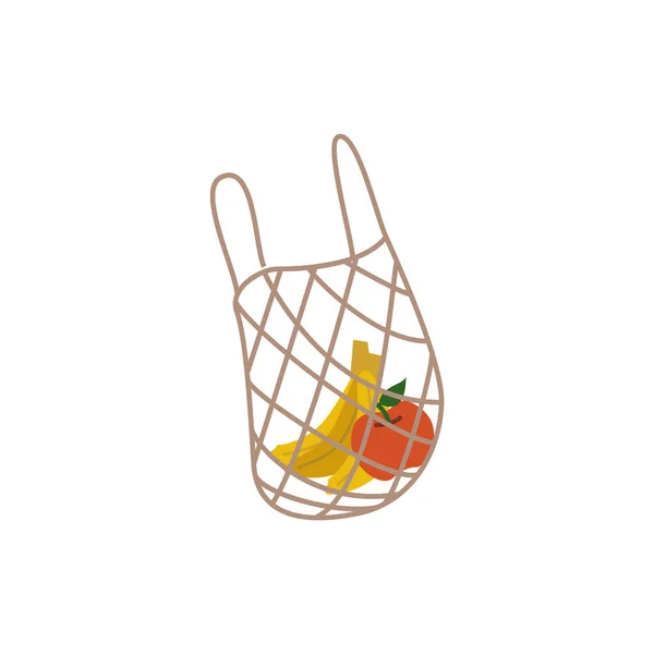 Многоразовый Продуктовый Пакет Эко Сетки Овощами Плоские Векторные Иллюстрации Изолированы — стоковый вектор