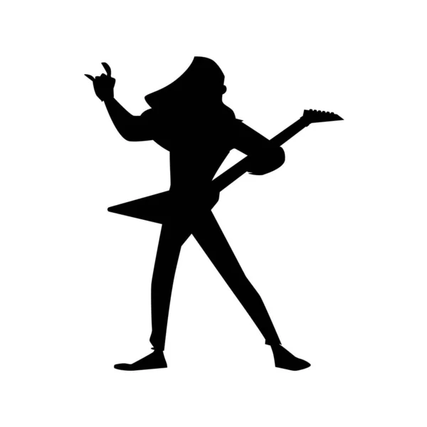 Ροκ Μπάντα Τραγουδιστής Μακριά Μαλλιά Παίζοντας Κιθάρα Στη Σκηνή Τραγουδιστής — Διανυσματικό Αρχείο