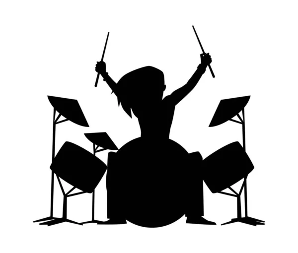 Tambour Rock Star Avec Des Cheveux Longs Jouant Batterie Sur — Image vectorielle