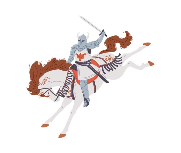 Wektorowa Ilustracja Średniowiecznego Rycerza Białym Płaszczu Noszącego Zbroję Miecz Ręku — Wektor stockowy