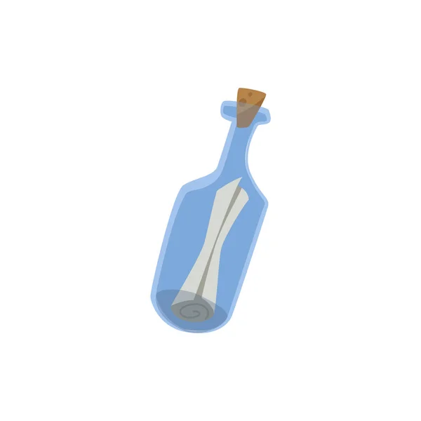 Vector Illustratie Van Glazen Fles Met Papieren Rol Binnen Witte — Stockvector
