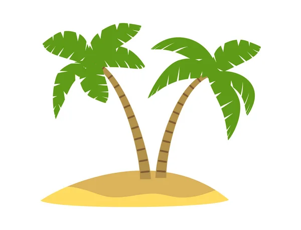 島には熱帯のヤシの木が生えている ゲーム資産やテキスタイルプリントのためのヤシのアイコンを持つ砂漠の海賊島 白い背景に隔離されたフラットベクトルイラスト — ストックベクタ