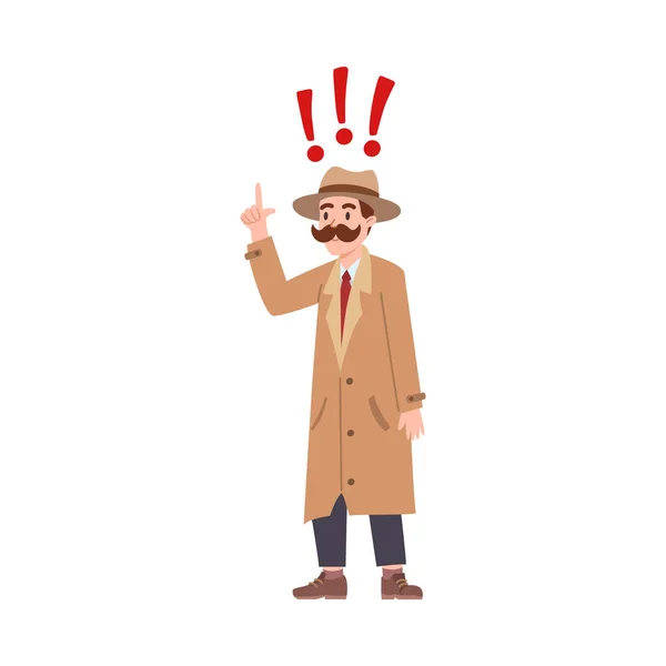 Vektör Paltolu Şapkalı Bir Adamın Resimlerini Izole Etti Işaret Parmağını — Stok Vektör