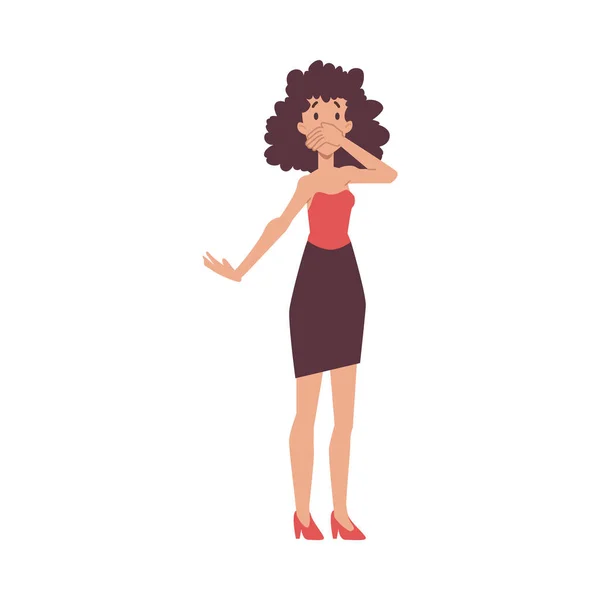 Vector Ilustración Una Mujer Bonita Con Pelo Largo Rizado Vestido — Vector de stock