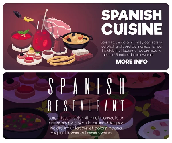 Ισπανική Κουζίνα Αφίσες Πανό Συλλογή Επίπεδη Διανυσματική Απεικόνιση Ισπανικό Διαφημιστικό — Διανυσματικό Αρχείο